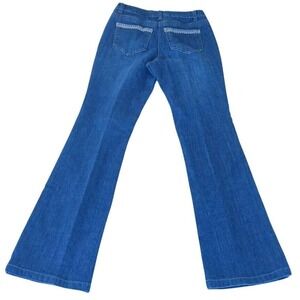 BNY Flare Leg Jeans 6 Womens Blue Embroidered Back Pocket Denim Embellished